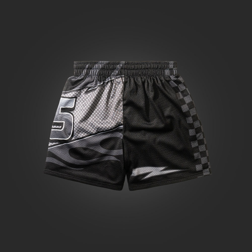 "GO FAST" MEN'S TRIMLESS HOOP SHORTS - MONOCHROME BLACK