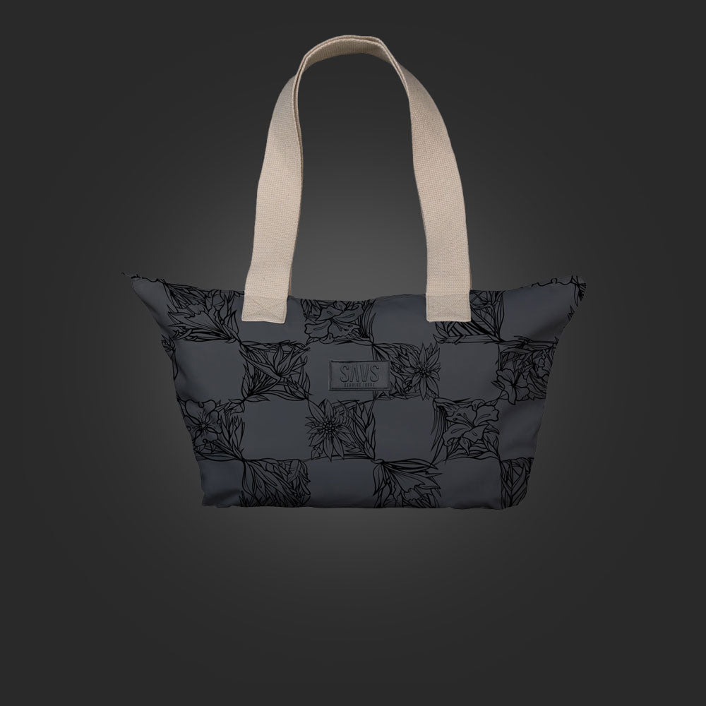 SAVS BIG FLORAL CHECKER TOTE BAG - BLACK
