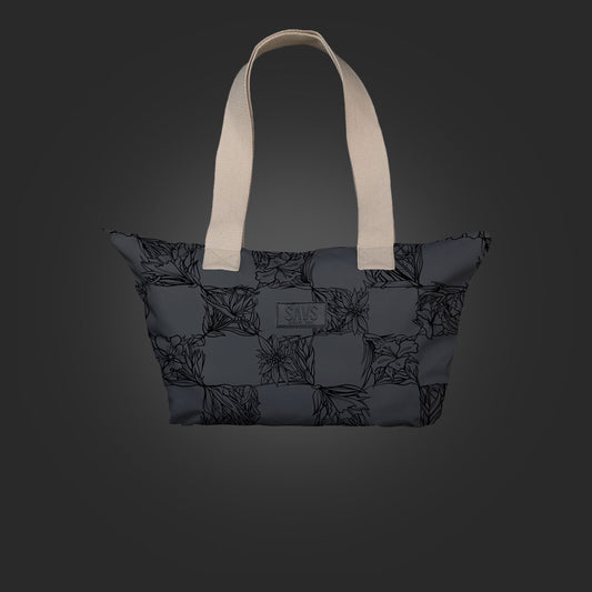SAVS BIG FLORAL CHECKER TOTE BAG - BLACK