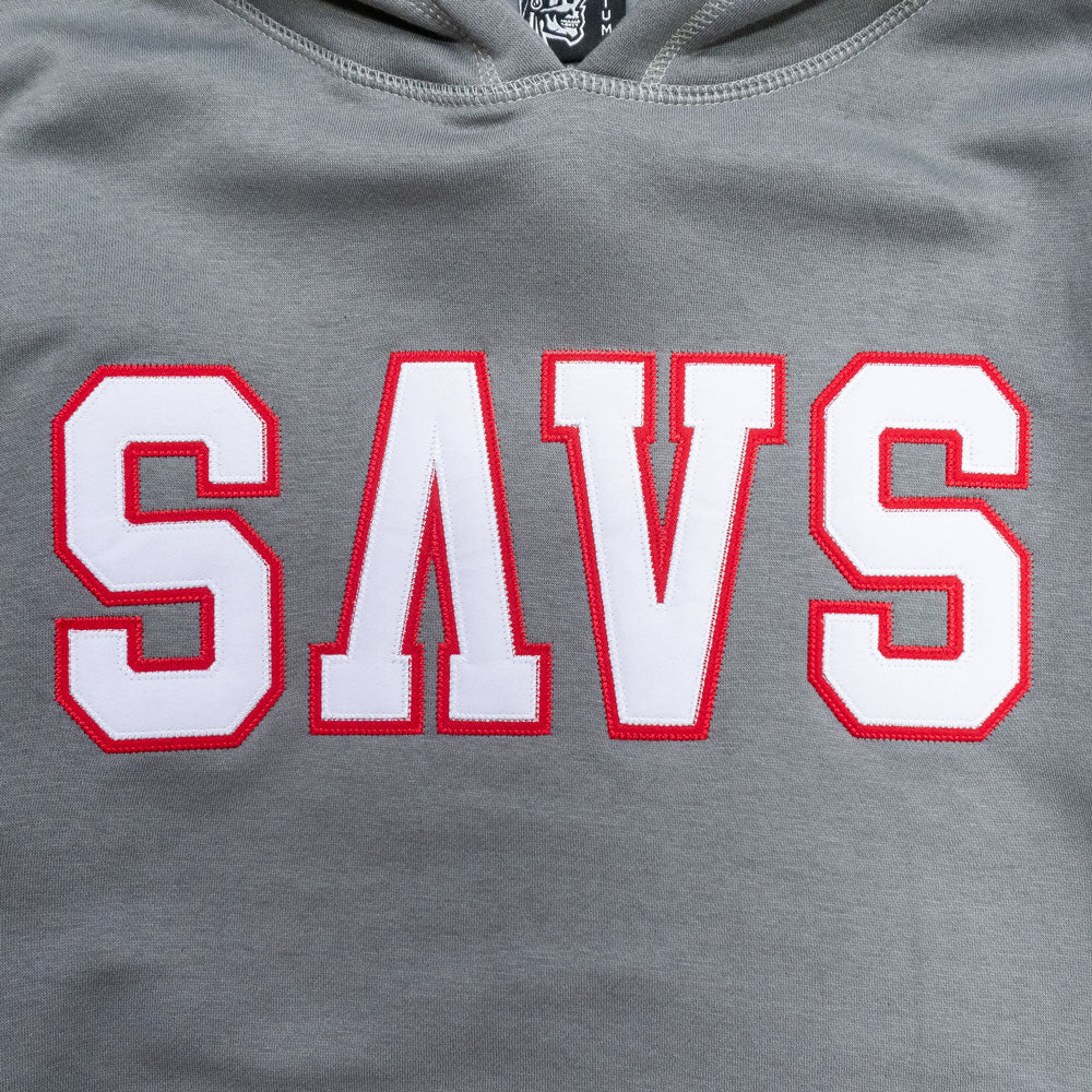 SAVS HEAVYWEIGHT APPLIQUE HOODIE - COOL GREY/RED
