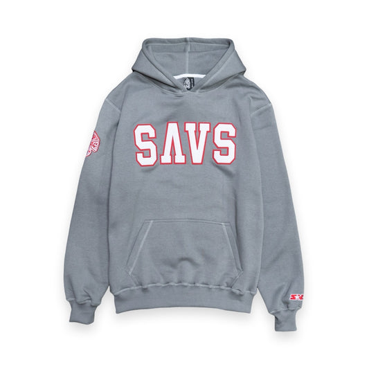 SAVS HEAVYWEIGHT APPLIQUE HOODIE - COOL GREY/RED