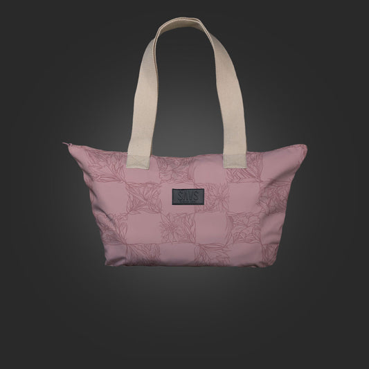 SAVS BIG FLORAL CHECKER TOTE BAG - MUAVE