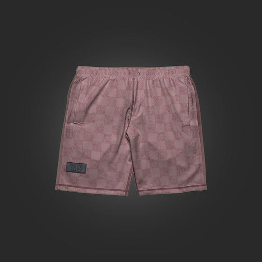 SAVS CHECKER FLORAL HYBRID SHORTS - MAUVE
