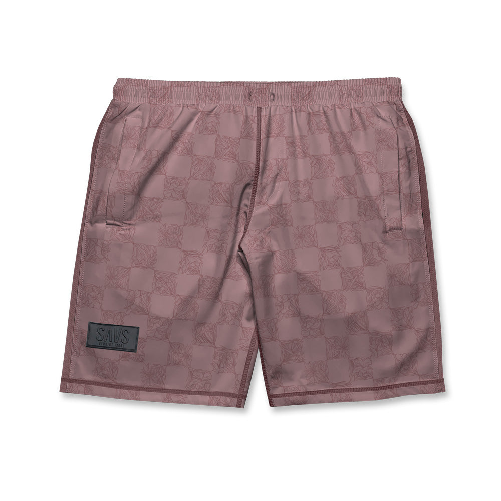 SAVS CHECKER FLORAL HYBRID SHORTS - MAUVE