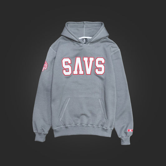 SAVS HEAVYWEIGHT APPLIQUE HOODIE - COOL GREY/RED