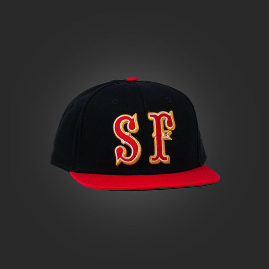 SAVS x BBC 6 PANEL "SF" SNAPBACK - RED/GOLD