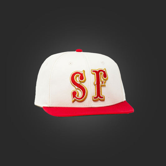 SAVS x BBC 6 PANEL "SF" SNAPBACK - RED/SAIL