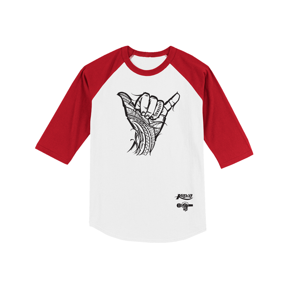 KAVA x BIGBODYCISCO "SHAKA" RAGLAN SHIRT - RED/WHITE