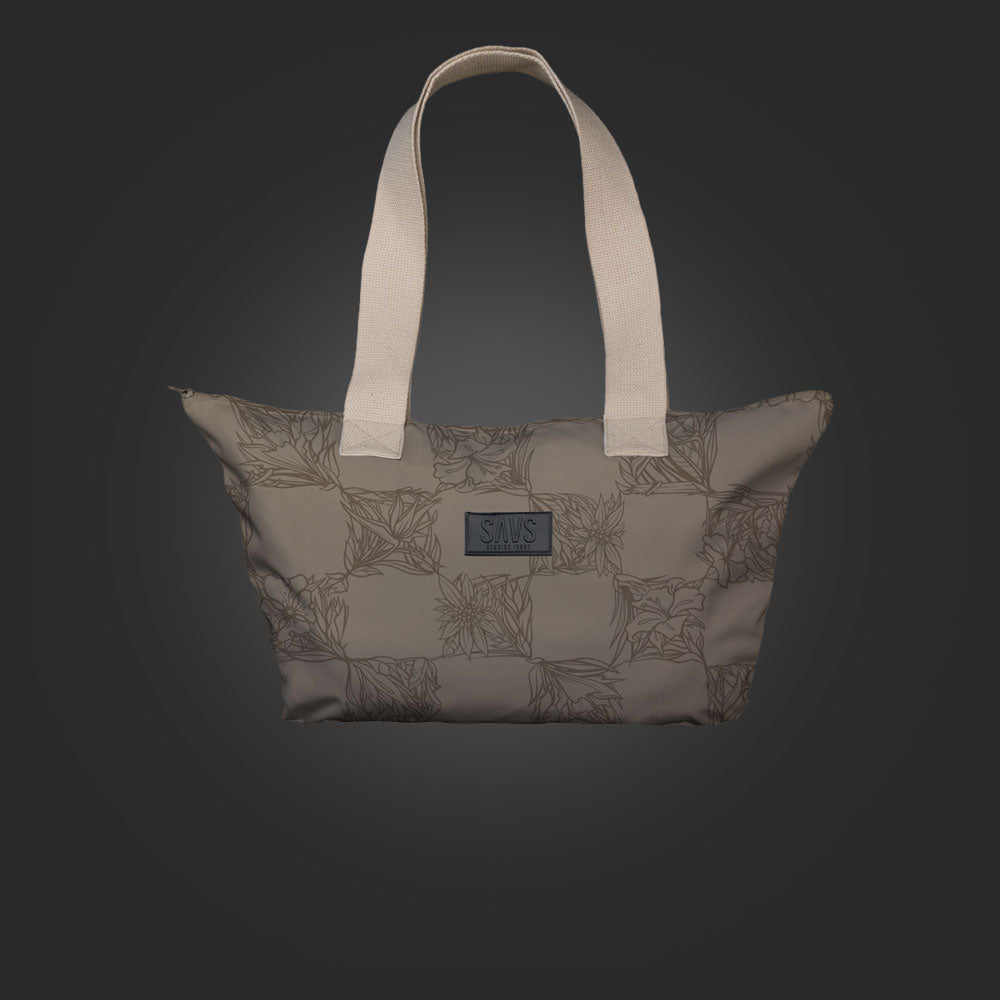 SAVS BIG FLORAL CHECKER TOTE BAG - TAUPE