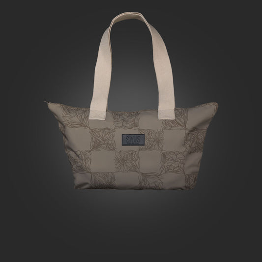 SAVS BIG FLORAL CHECKER TOTE BAG - TAUPE