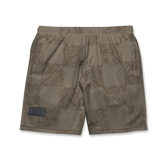 SAVS BIG FLORAL CHECKER HYBRID SHORTS - TAUPE