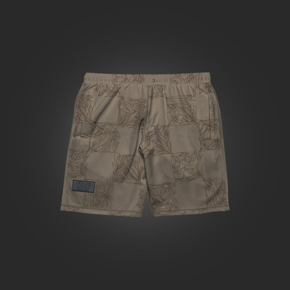 SAVS BIG FLORAL CHECKER HYBRID SHORTS - TAUPE
