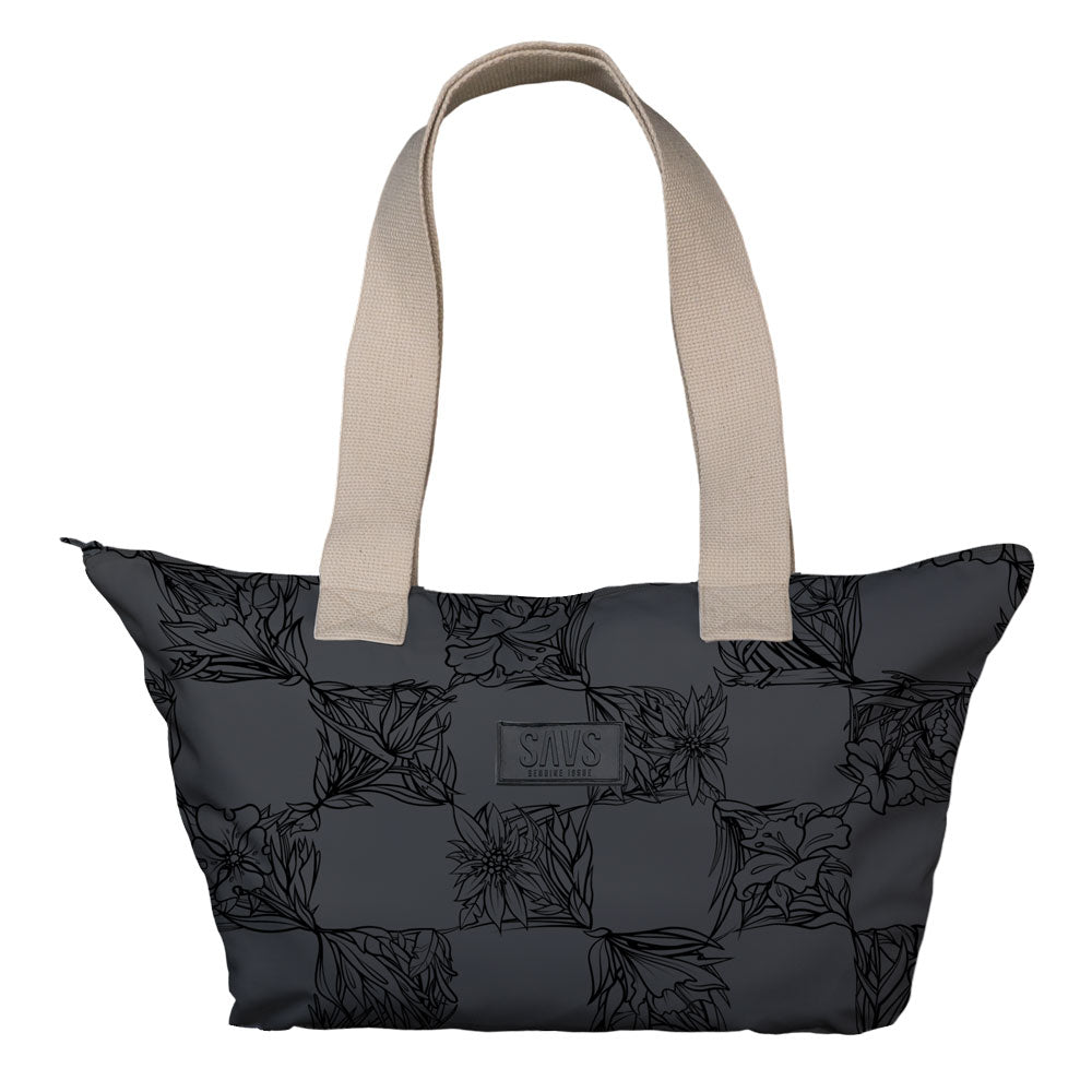 SAVS BIG FLORAL CHECKER TOTE BAG - BLACK