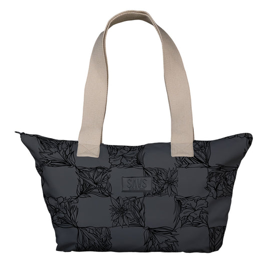 SAVS BIG FLORAL CHECKER TOTE BAG - BLACK