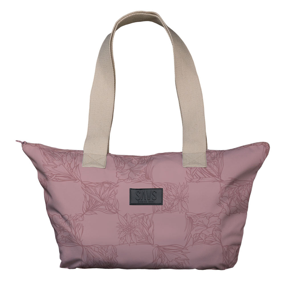 SAVS BIG FLORAL CHECKER TOTE BAG - MUAVE