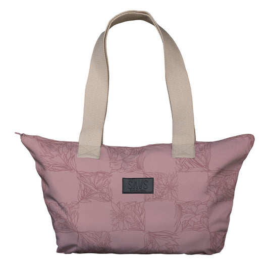 SAVS BIG FLORAL CHECKER TOTE BAG - MUAVE
