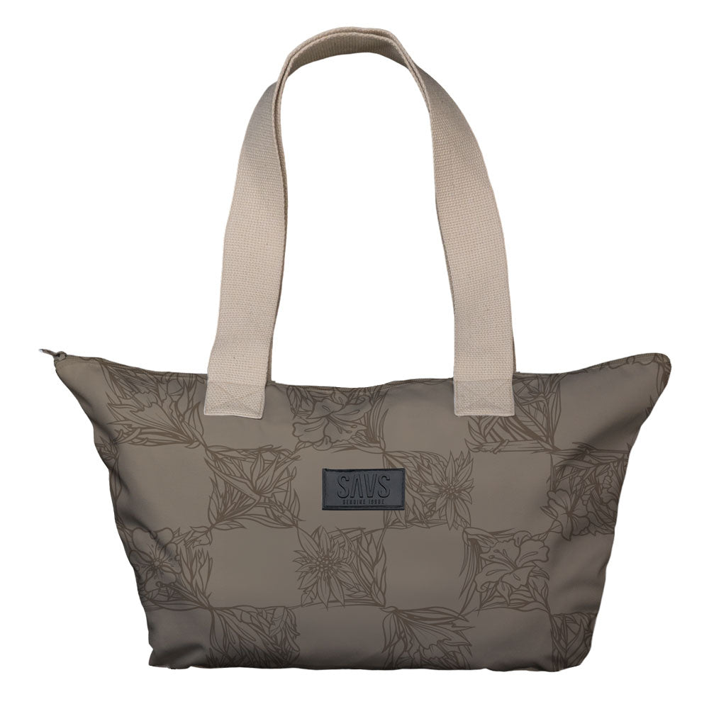 SAVS BIG FLORAL CHECKER TOTE BAG - TAUPE