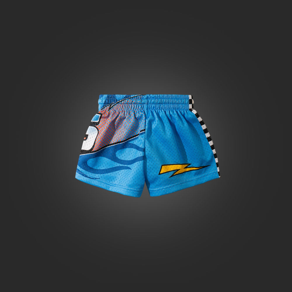 "GO FAST" KIDS TRIMLESS HOOP SHORTS - DINOCO BLUE