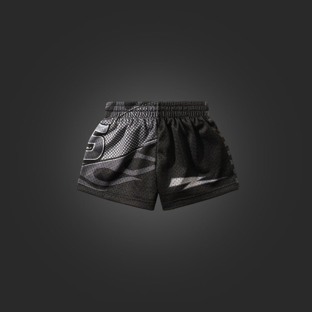 "GO FAST" KIDS TRIMLESS HOOP SHORTS - MONOCHROME BLACK