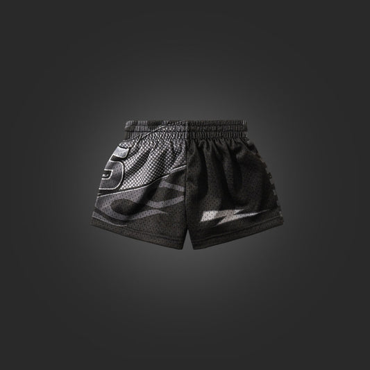 "GO FAST" KIDS TRIMLESS HOOP SHORTS - MONOCHROME BLACK