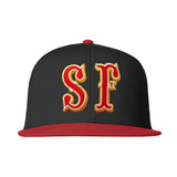 SAVS x BBC 6 PANEL "SF" SNAPBACK - RED/GOLD