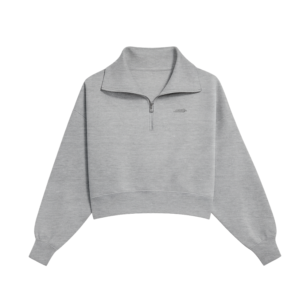LADY SAVS CROPPED QUARTER ZIP - HEATHER GREY