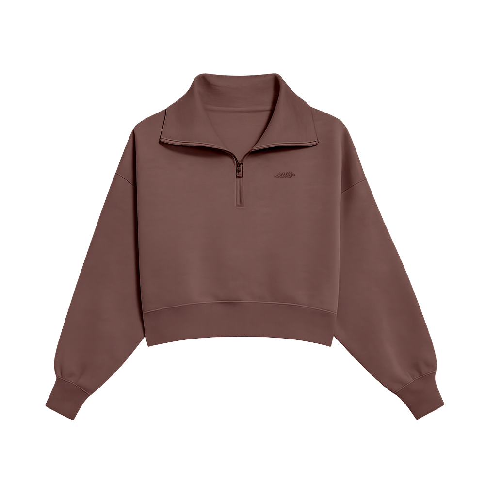 LADY SAVS CROPPED QUARTER ZIP - DEEP MAUVE