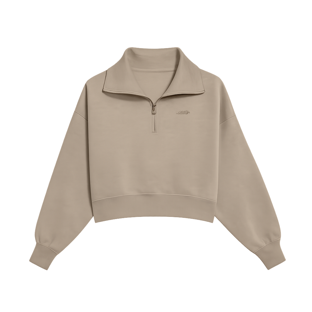 LADY SAVS CROPPED QUARTER ZIP - PLAZA TAUPE