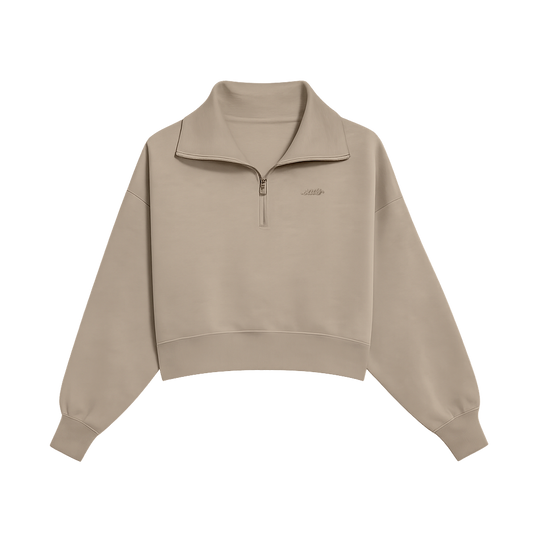 LADY SAVS CROPPED QUARTER ZIP - PLAZA TAUPE