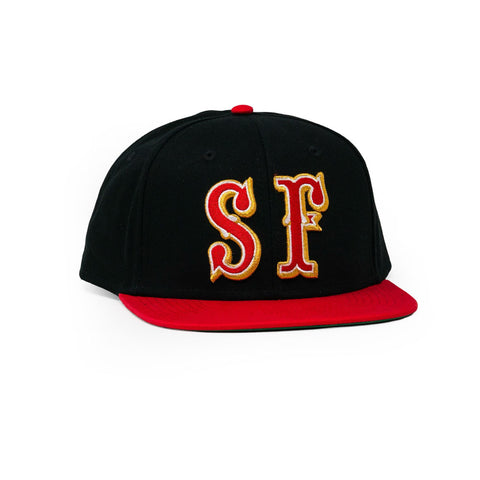 SAVS x BBC 6 PANEL "SF" SNAPBACK - RED/GOLD