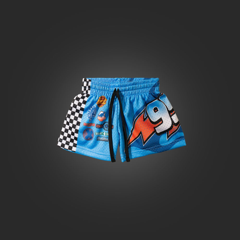 "GO FAST" KIDS TRIMLESS HOOP SHORTS - DINOCO BLUE