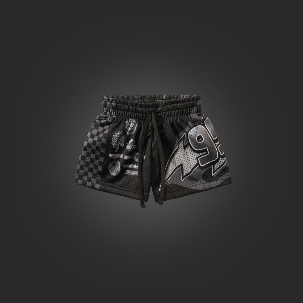 "GO FAST" KIDS TRIMLESS HOOP SHORTS - MONOCHROME BLACK