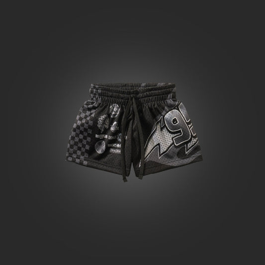 "GO FAST" KIDS TRIMLESS HOOP SHORTS - MONOCHROME BLACK