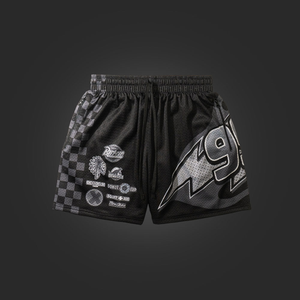 "GO FAST" MEN'S TRIMLESS HOOP SHORTS - MONOCHROME BLACK