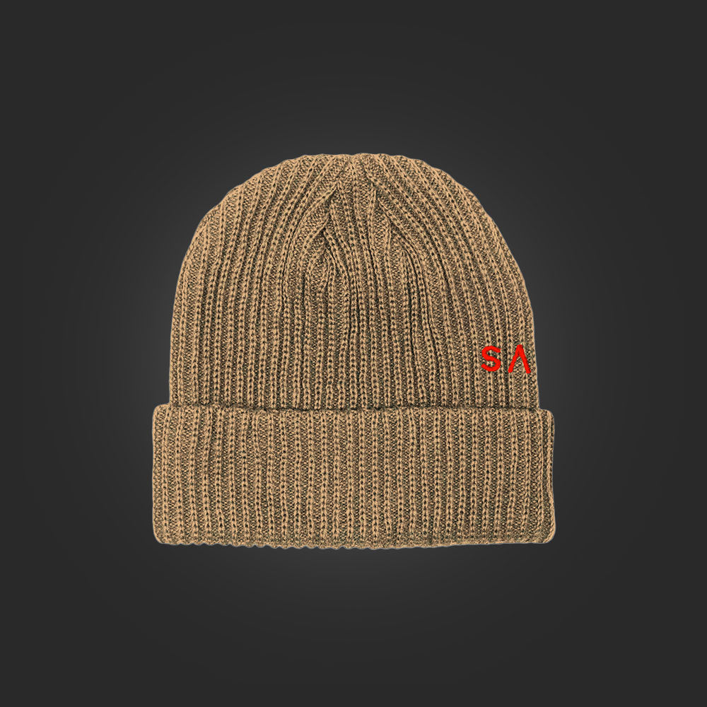SAVS "GI" KNIT BEANIE - SAND/RED