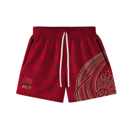 KAVA x SAVS SUN HOOP SHORTS - RED/GOLD