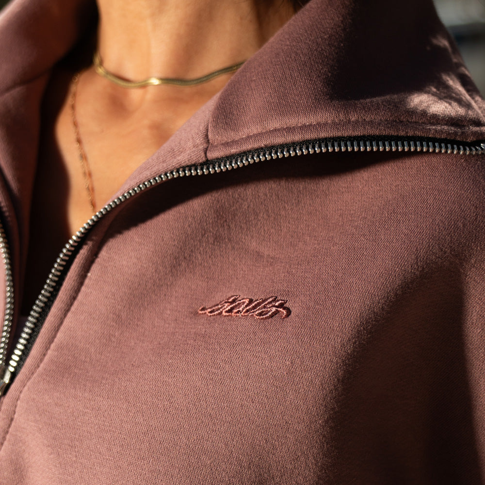 LADY SAVS CROPPED QUARTER ZIP - DEEP MAUVE
