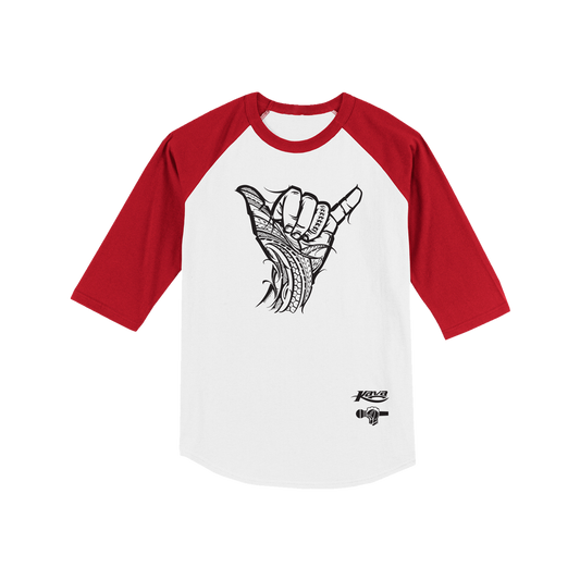 KAVA x BIGBODYCISCO "SHAKA" RAGLAN SHIRT - RED/WHITE