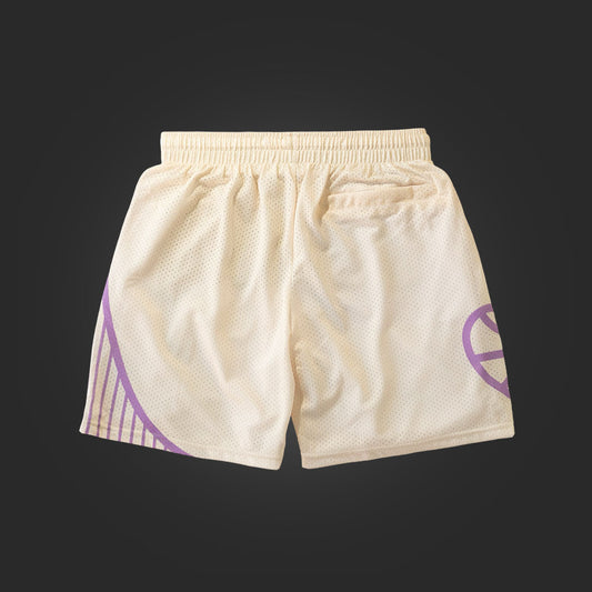 SAVS X HOOPBUS UNISEX GYM SHORTS - CREAM/PURPLE