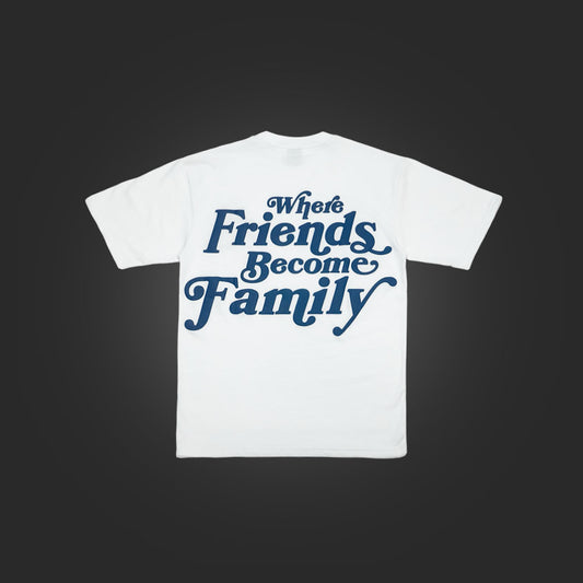 YFK x SAVS FRIENDS & FAMILY PREMIUM TSHIRT - WHITE/NAVY